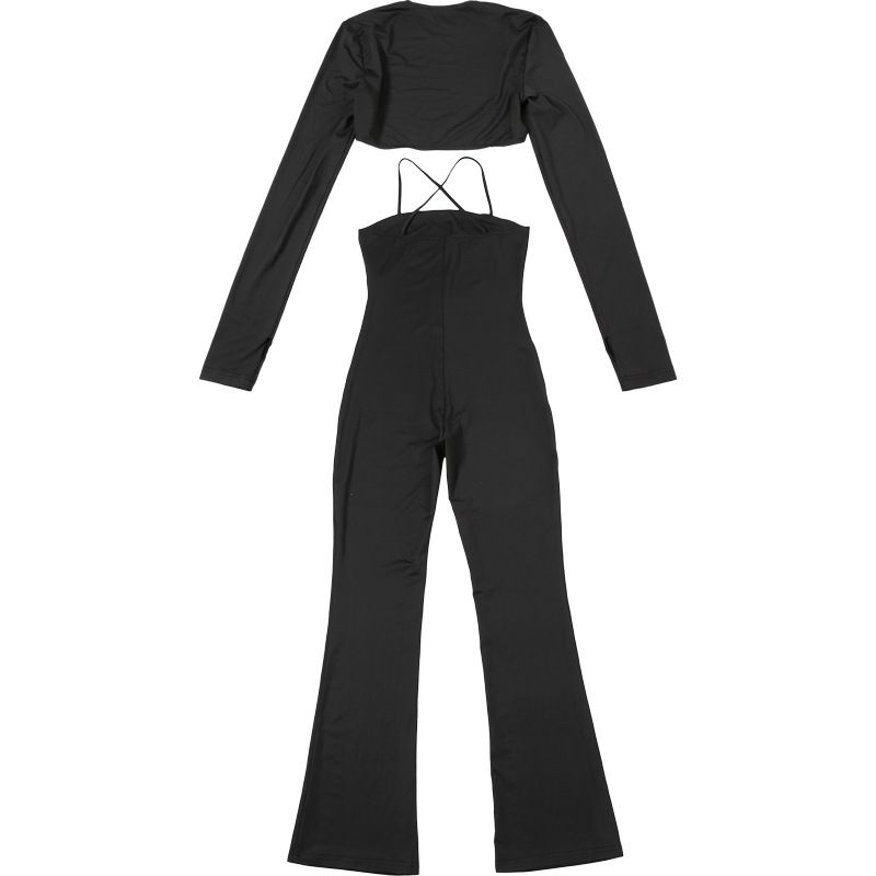 Tuta attillata a due pezzi, top a tubino tinta unita, tuta casual a maniche lunghe, moda invernale 2024 da donna_voghion.com