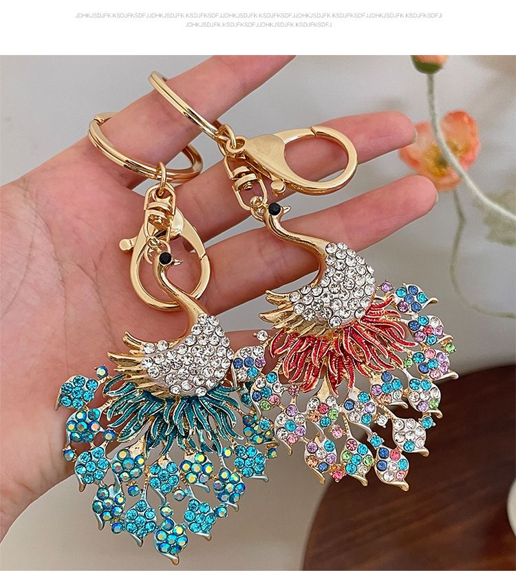 Colorful Luxurious Inlaid Crystal Peacock Car Women's Bag Accessory Keychain Metal Pendant_voghion.com