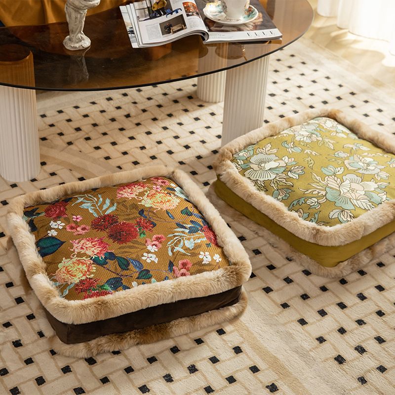 Coussin de sol épais avec dossier – Coussin d'assise à imprimé floral 45 x 45 cm pour canapé, baie vitrée et assise au sol (housse en polycoton lavable)_voghion.com