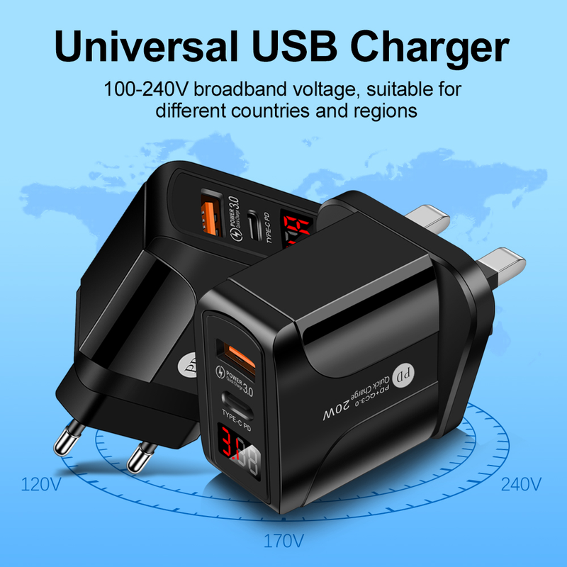 Adaptador de corriente de carga rápida PD Fast 20W QC3.0 USB tipo C para iPhone 12 11 8 Plus Samsung Xiaomi Huawei Mobile harging_voghion.com