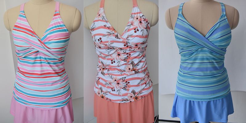 Traje de baño para mujer, conservador, que cubre el vientre, adelgazante, estampado, falda dividida_voghion.com