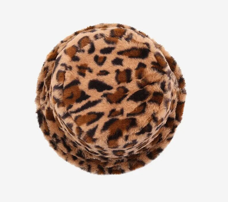 Vinter Vis ansigt Little Leopard Print Fisherman Woman Alsidig Warm Pot Ins Plys Bucket Hat_voghion.com