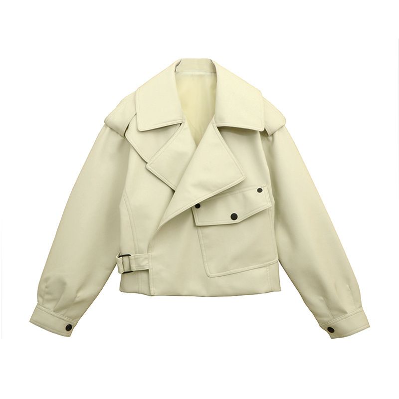 Dámské oblečení Street Fashion Dlouhý rukáv Klopní volná dámská kožená bunda_voghion.com