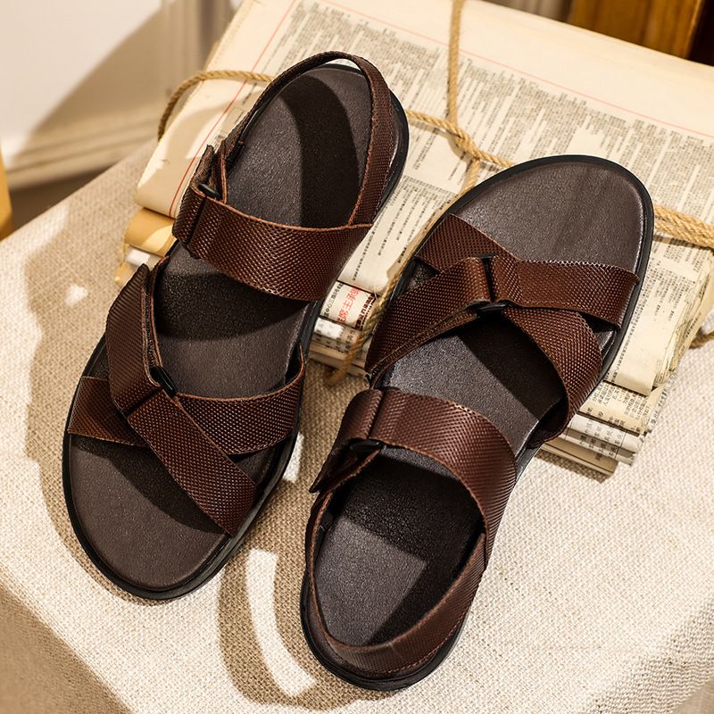Sommer Herren Ledersandalen, Rutschfeste Und Geruchsresistente Strandschuhe, Bedrucktes Oberschichtrindleder, Lässige Sandalen Für_voghion.com
