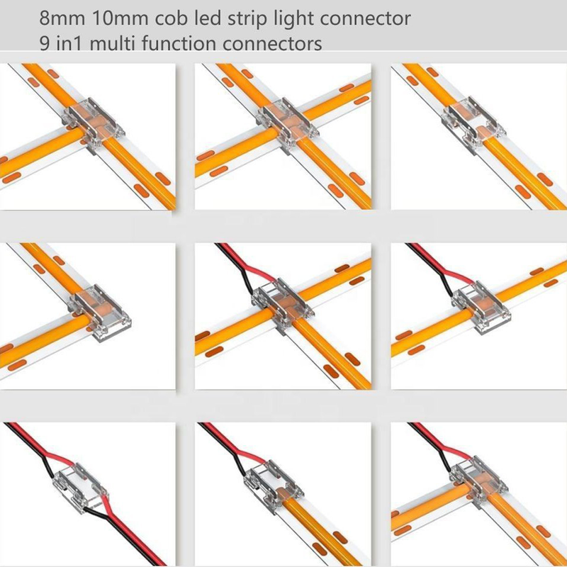 Striscia luminosa con connettore LED a 2 pin da 5 mm, 8 mm e 10 mm, 9 in 1, trasparente, a forma di L, T e X, fai da te, SMD, COB 5050, 2835._voghion.com
