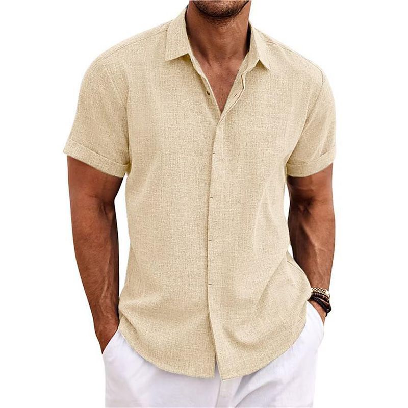 Men's Clothing Men's Linen Short Sleeved T Shirts Loose Undershirt Solid Color Short Sleeved Cotton And Linen Shirts_voghion.com