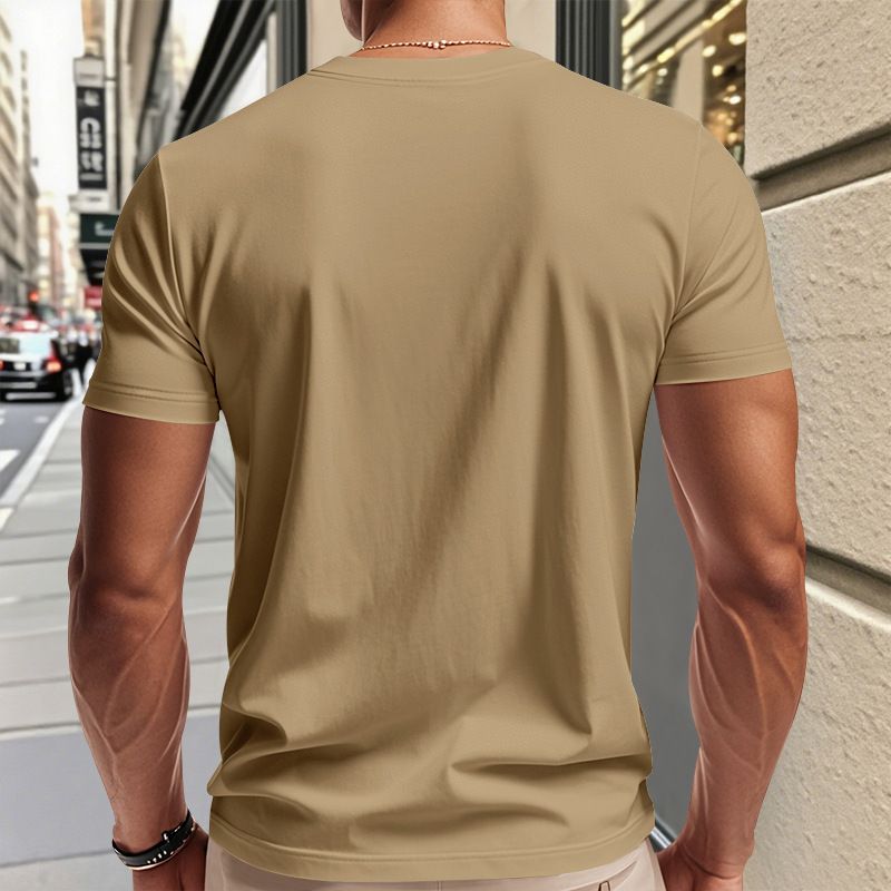 Herrenbekleidung T-Shirt Einfarbig V-Ausschnitt Kurzarm Sommer Neue Große Größe Trend Tops_voghion.com