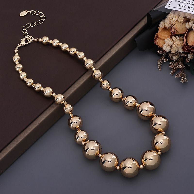 Collier de perles rondes géométriques de style punk pour femmes, style rétro, simple, grand et petit_voghion.com