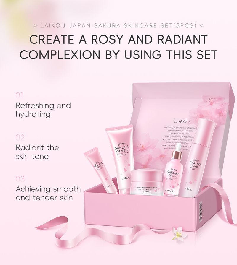 LAIKOU Sakura Hautpflege Geschenkbox Feuchtigkeitsspendendes 5-teiliges Set Glasversion Gesichtsset auf Lager_voghion.com
