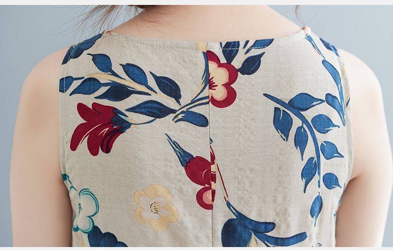 2023 Zomer Nieuwe Plus Size Dameskleding Koreaanse Versie Artistieke Losse En Afslankende Bedrukte Katoenen Linnen Mouwloos_voghion.com