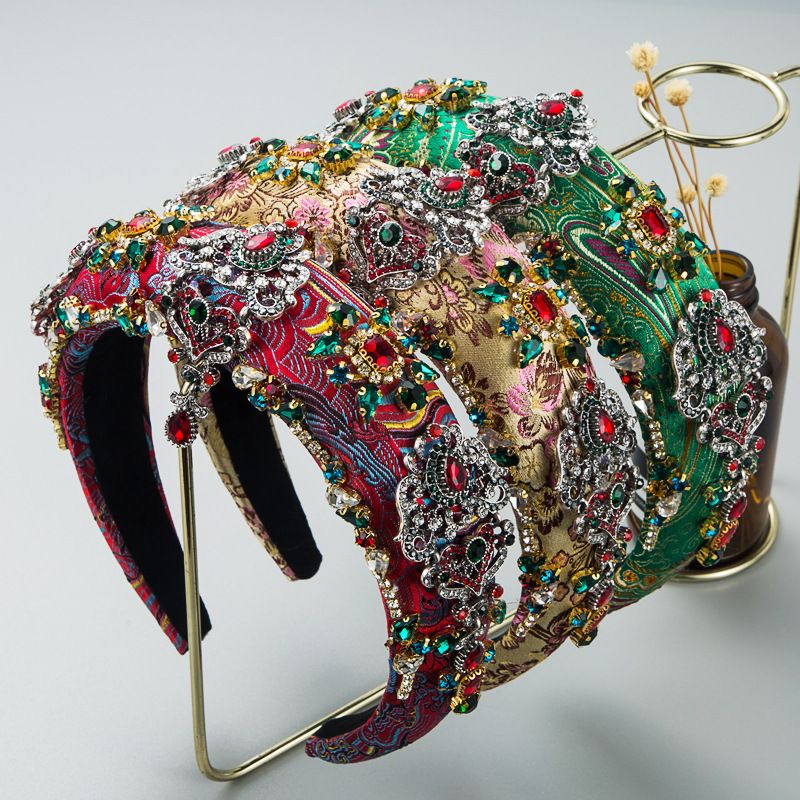 Fasce per capelli con strass completi in stile palazzo barocco Accessori Cerchio per capelli con ricamo in spugna addensata per donna_voghion.com