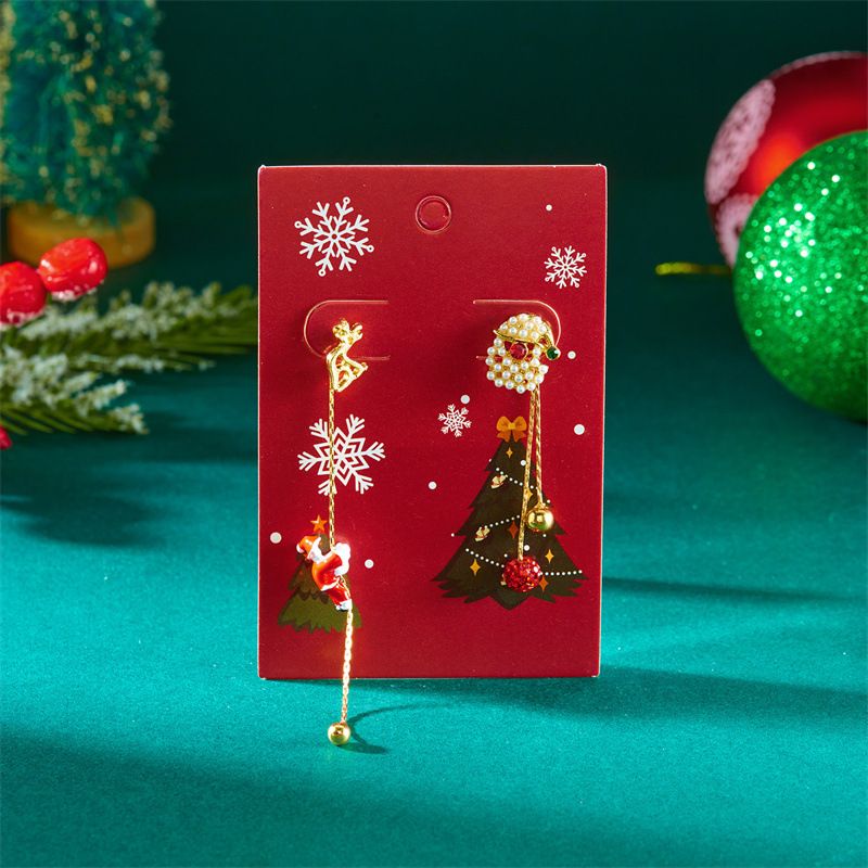 Asymmetrische Weihnachtsohrringe für Frauen, goldfarbene Weihnachtsmann- und Weihnachtsbaum-Ohrhänger, festlicher Weihnachtsschmuck für die Weihnachtsfeier_voghion.com