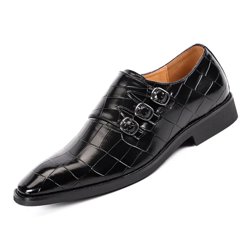 Cost performance Men's Casual Business Leather Shoes Mens Buckle Square Toe Dress Office Flats Men Fashion Wedding Party Oxfords EU Size_voghion.com