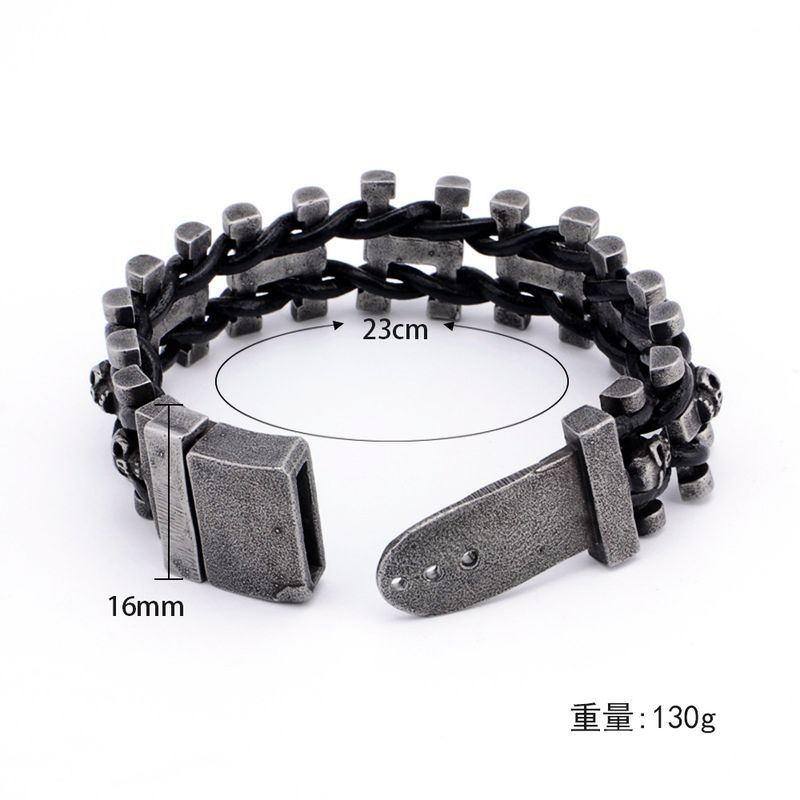 Hip-Hop-Stil Titan Stahl Schnalle Leder Totenkopf gewebt Herren Armband Punk Schmuck_voghion.com