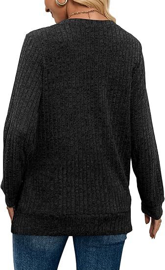 K Women's Long-sleeved V-neck Ribbed Brushed Knitted Top T-shirt_voghion.com