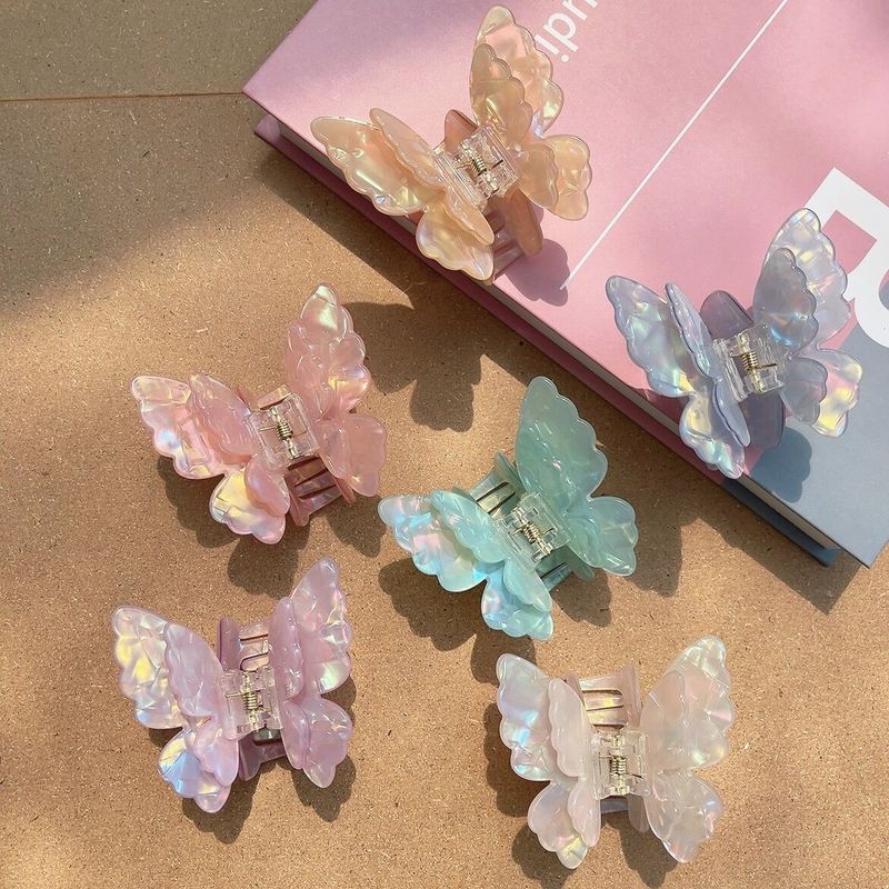 Acetic Acid Girl Double Layer Butterfly Clip Sweet And Fairy Net Red Hair Accessories Hair Clip Half Clip_voghion.com