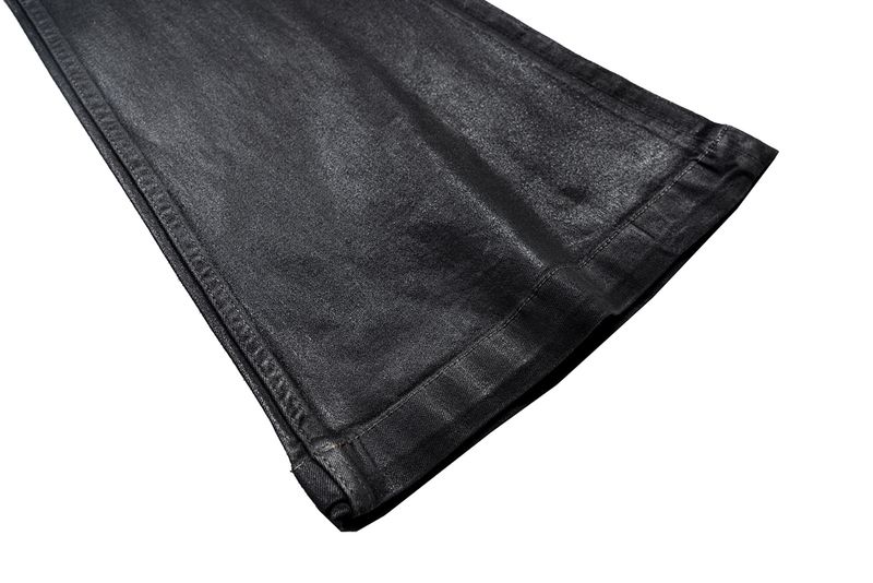 Jeans svasati in stile gotico con rivestimento cerato da uomo – Pantaloni larghi con orlo a strati e dettagli in nastro, stile streetwear Y2K (vita alta, neri, finitura anticata)_voghion.com