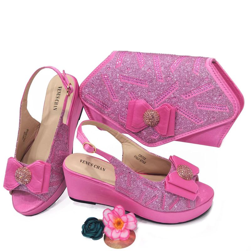 Damenschuhe Große Damenschuhe Schuhe für Geburtstagsfeiern Kleiner Keilabsatz Schuhe mit dicker Sohle und gleichem Design Clutch Bag Diamond Flower_voghion.com