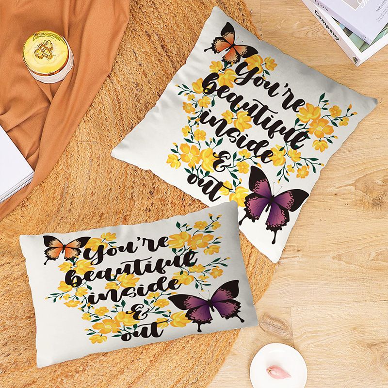 Taie d'oreiller en peluche courte super douce et croisée avec lettres papillon imprimées, taie d'oreiller de taille, cadeau, housse de coussin de canapé imprimée_voghion.com