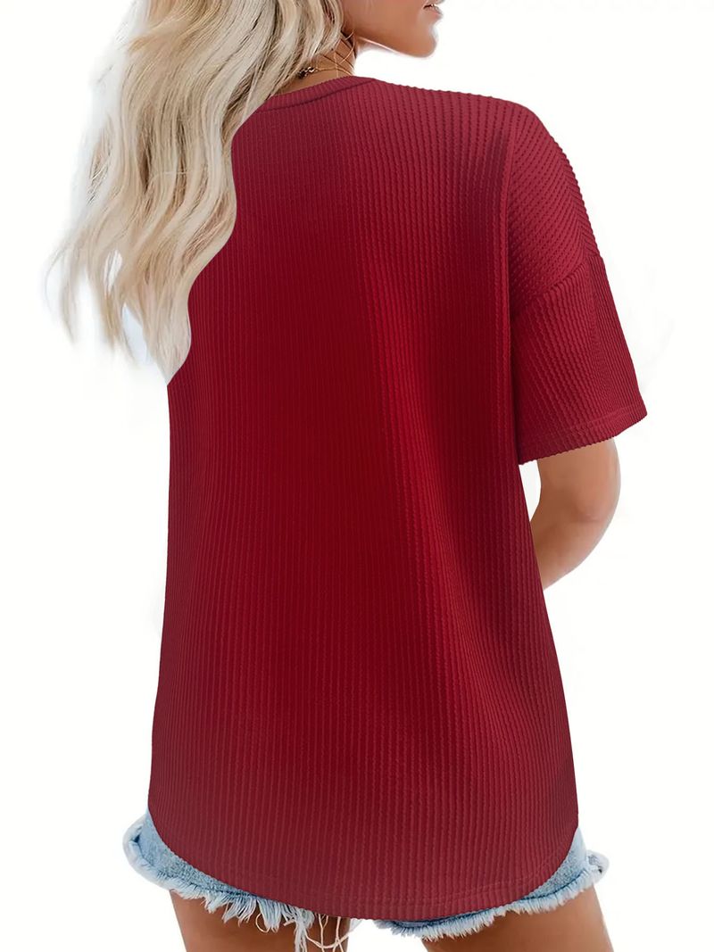 Damen-T-Shirt mit V-Ausschnitt, lockerer Passform, lässig, kurzärmlig – atmungsaktive Polyestermischung, Übergröße XL–5XL, Taschendetail, bequemer Alltagslook_voghion.com