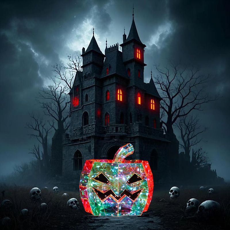 Iridescent Glowing Square Pumpkin Ornament LED Colorful Light Halloween Ghost Festival Easter Creative Gift_voghion.com