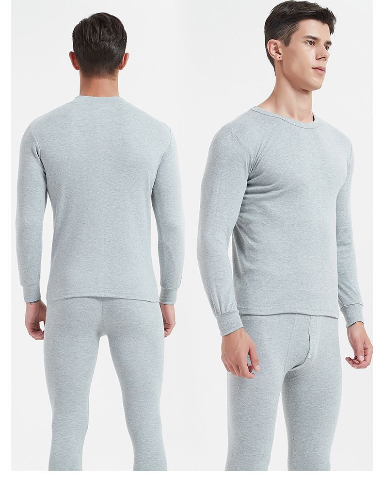 Thermal Set Round Neck Warm Underwear Autumn Pure Men's Winter Mid-Neck Plus Size Base Layer Cotton Sweater_voghion.com