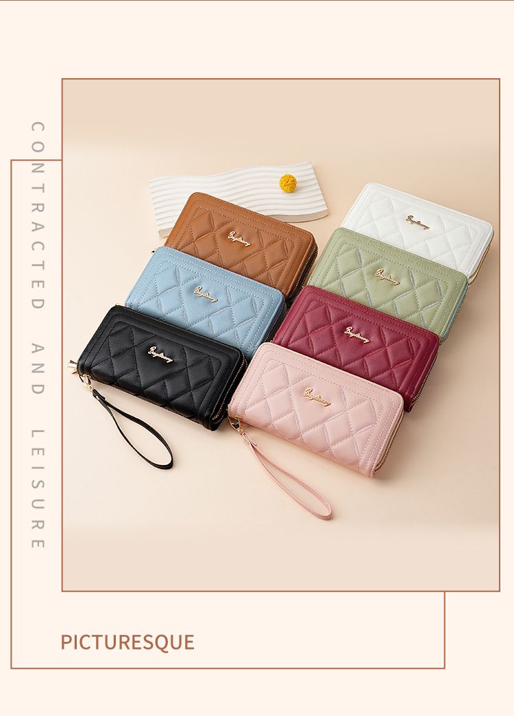 Women's Long Wallet Rhombus Clutch Multifunctional Mobile Phone Change Bag Wallet_voghion.com