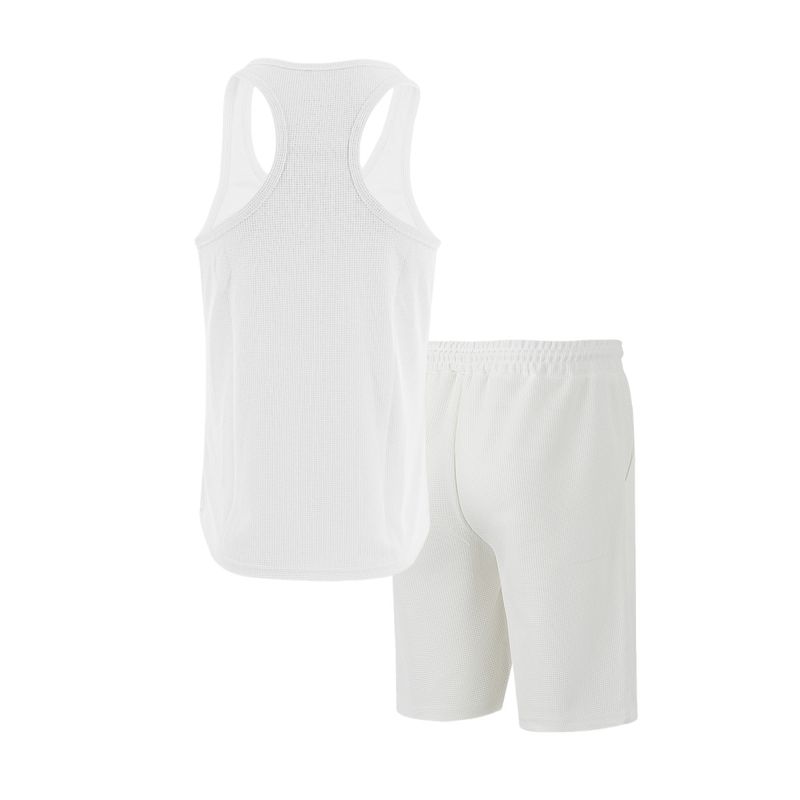 Herenkleding Nieuwe wafel effen kleur Outdoor vrijetijdskleding Ademend korte mouwen vest shorts sportpak_voghion.com