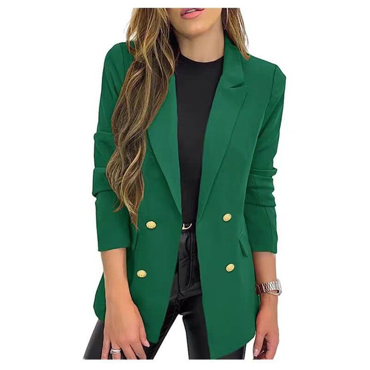 Damenbekleidung neue kleine Anzugjacke Damen einfarbig lässig langärmelige Reversknopf Herbstjacke_voghion.com