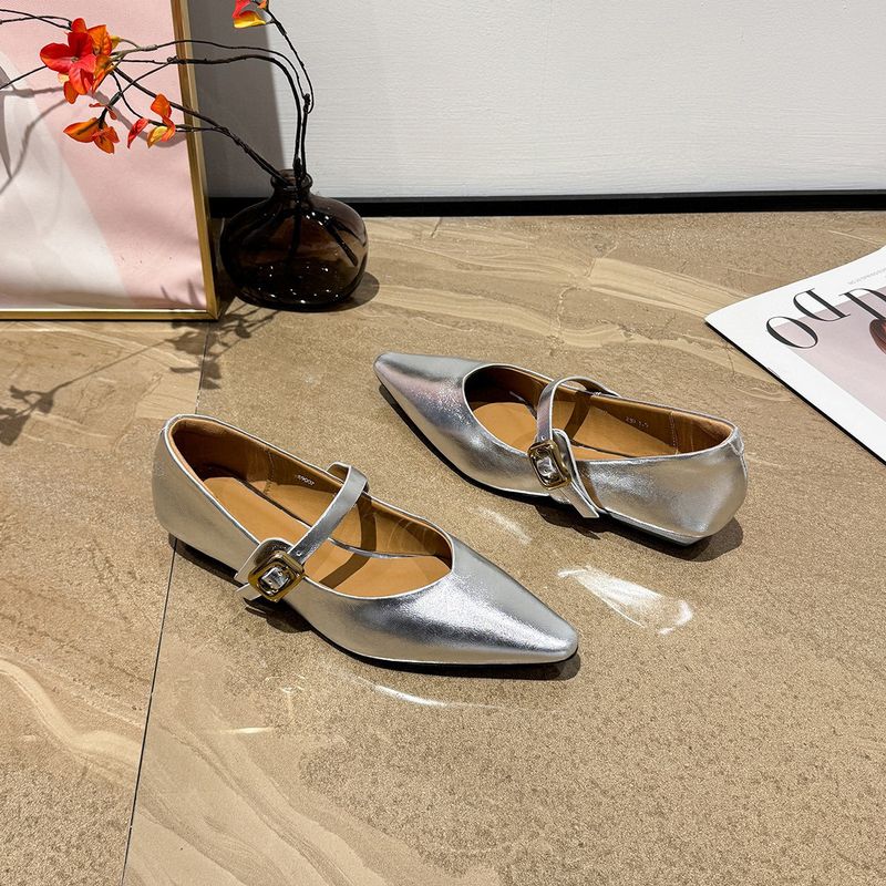 Sommer-Loafer mit spitzer Spitze für Damen, schlichter und eleganter neuer Stil, flache Einzelschuhe, gerade_voghion.com