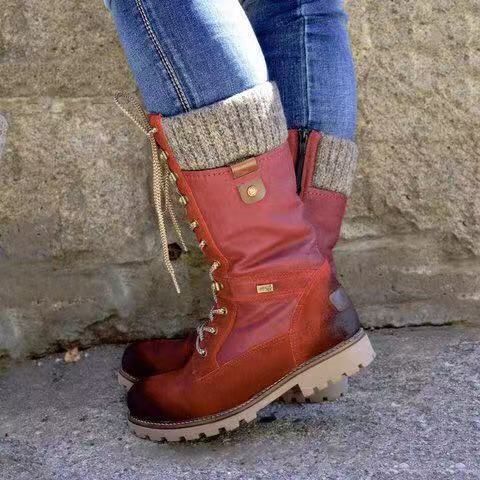 medium and low-cut  large size Martin boots for women in  new style square heel back strap  woolen women's boots_voghion.com