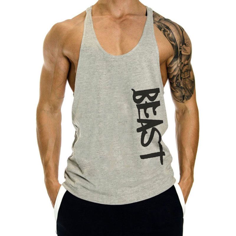 Muscle Fitness Room Lös Fritidssportlinne Herr Trendigt Racerback Andningsbart Ärmlös T-shirtset_voghion.com