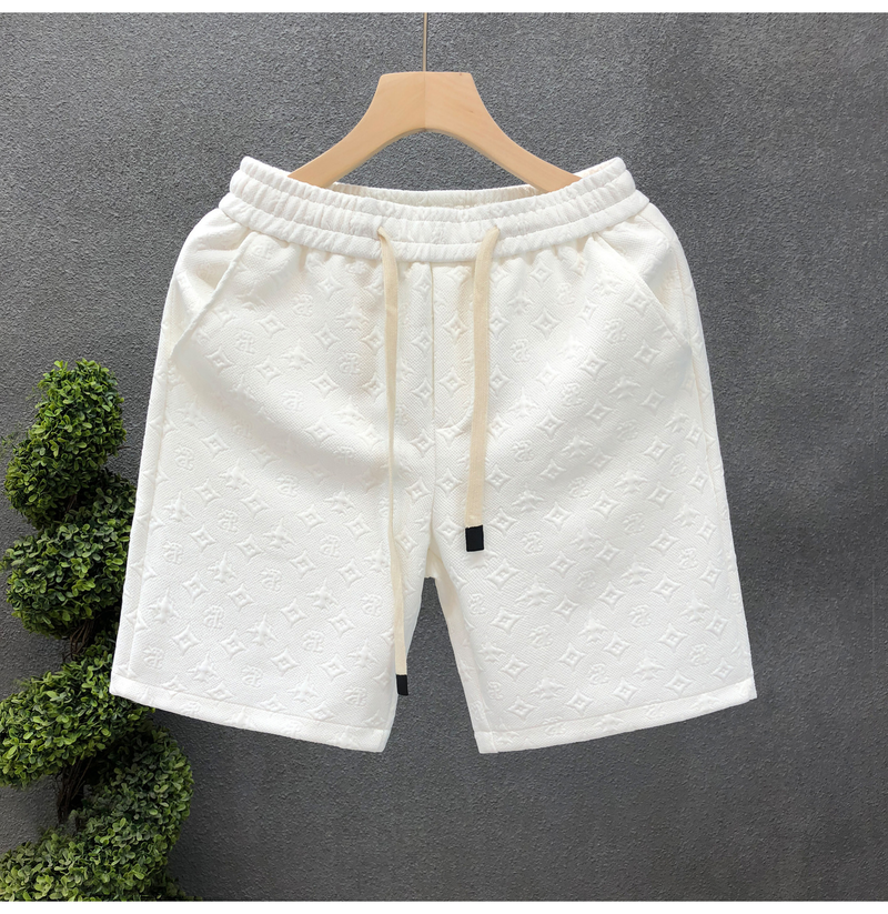 Light Luxury Big Brand Style White Jacquard Shorts Men's Summer Trendy Brand Five Quarter Pants 2023 New Men's Half Pants_voghion.com