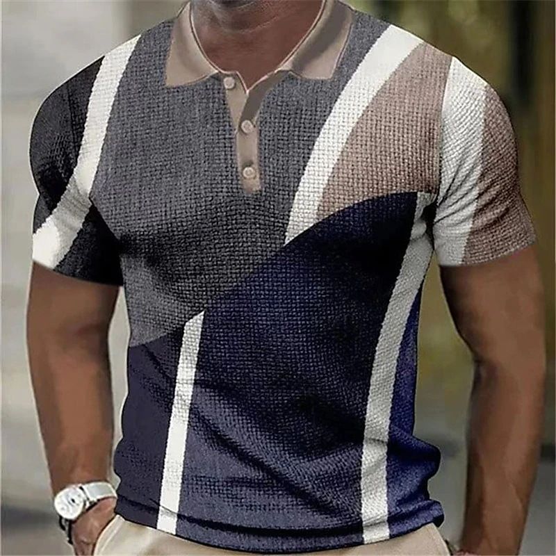 Neues Pullover-Poloshirt mit Knöpfen, karierten Ärmeln, modisches Pendler-Kurzarmshirt für Herren_voghion.com