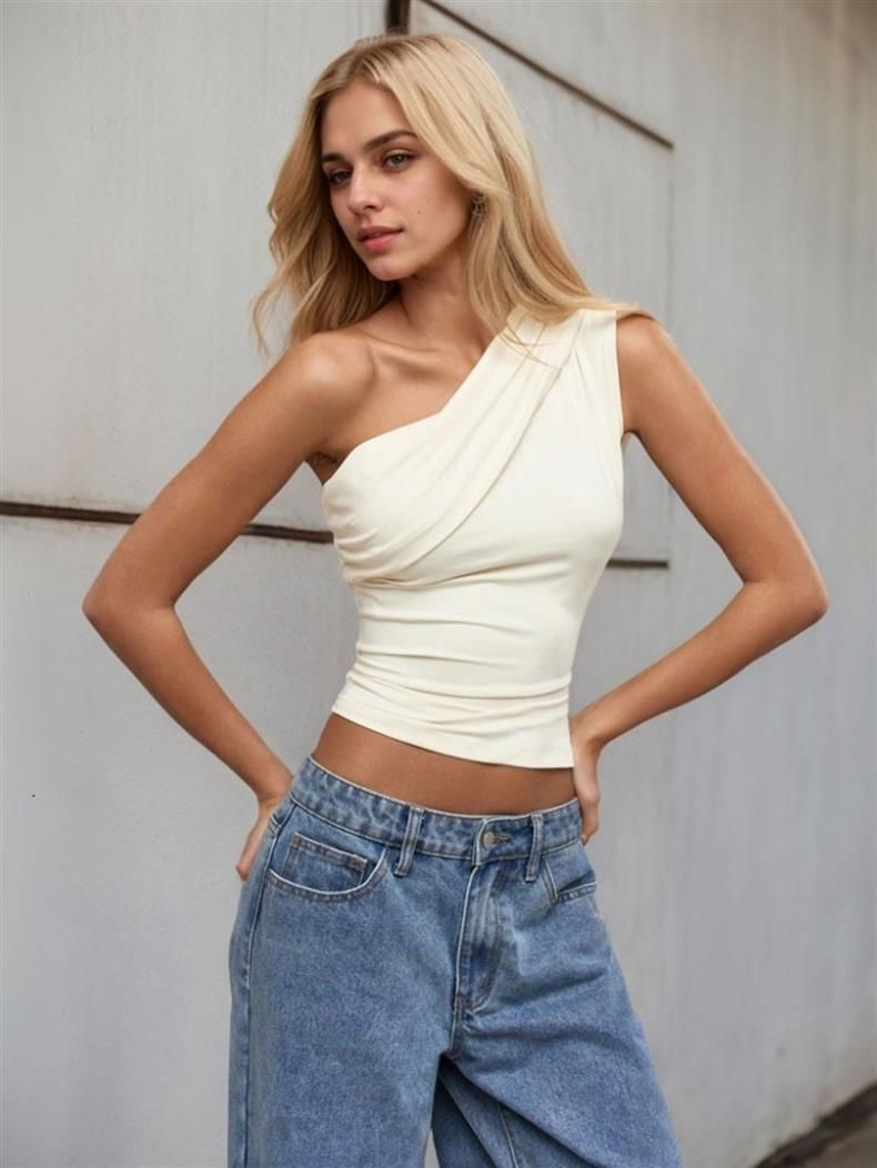 Dameklær Sexy T-skjorte med én skulder Vår og sommer Ny stil Skrå krage Off Shoulder Pure Desire-topp_voghion.com