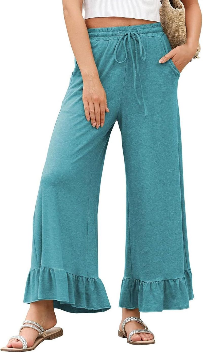Îmbrăcăminte pentru femei, culoare solidă, pantaloni casual, talie înaltă, plisată, tiv larg, femei_voghion.com