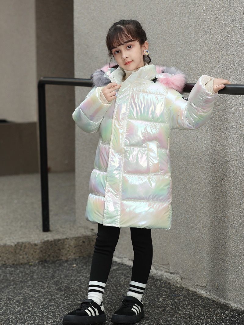 „Rosa Wintermantel mit Farbverlauf und Kunstpelzkapuze für Mädchen – warmer, dicker Parka für Kinder (120–170 cm), stylische Oberbekleidung mit farbenfrohem Ombre-Design“_voghion.com