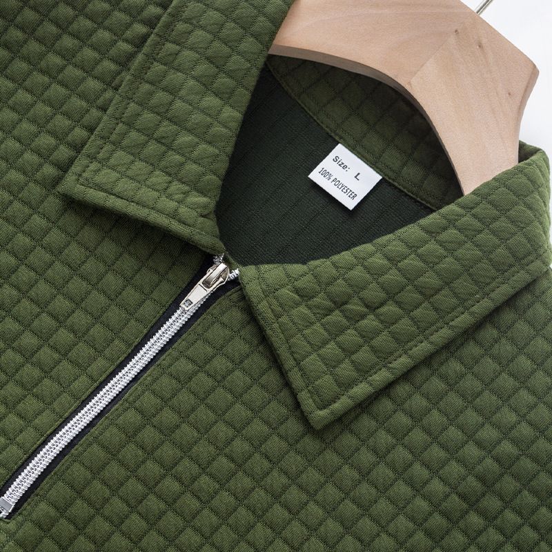 Sommer Herren Poloshirt mit lockerem Jacquard-Reißverschluss im amerikanischen Stil, kurzärmelig_voghion.com