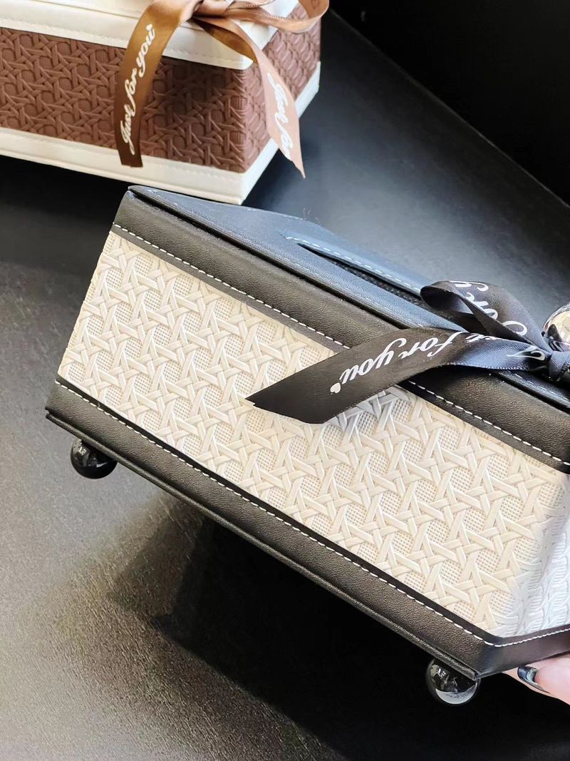 Portafazzoletti in pelle intrecciata con vassoio – Elegante elemento decorativo per soggiorno, toeletta o comodino (contenitore multiuso)_voghion.com