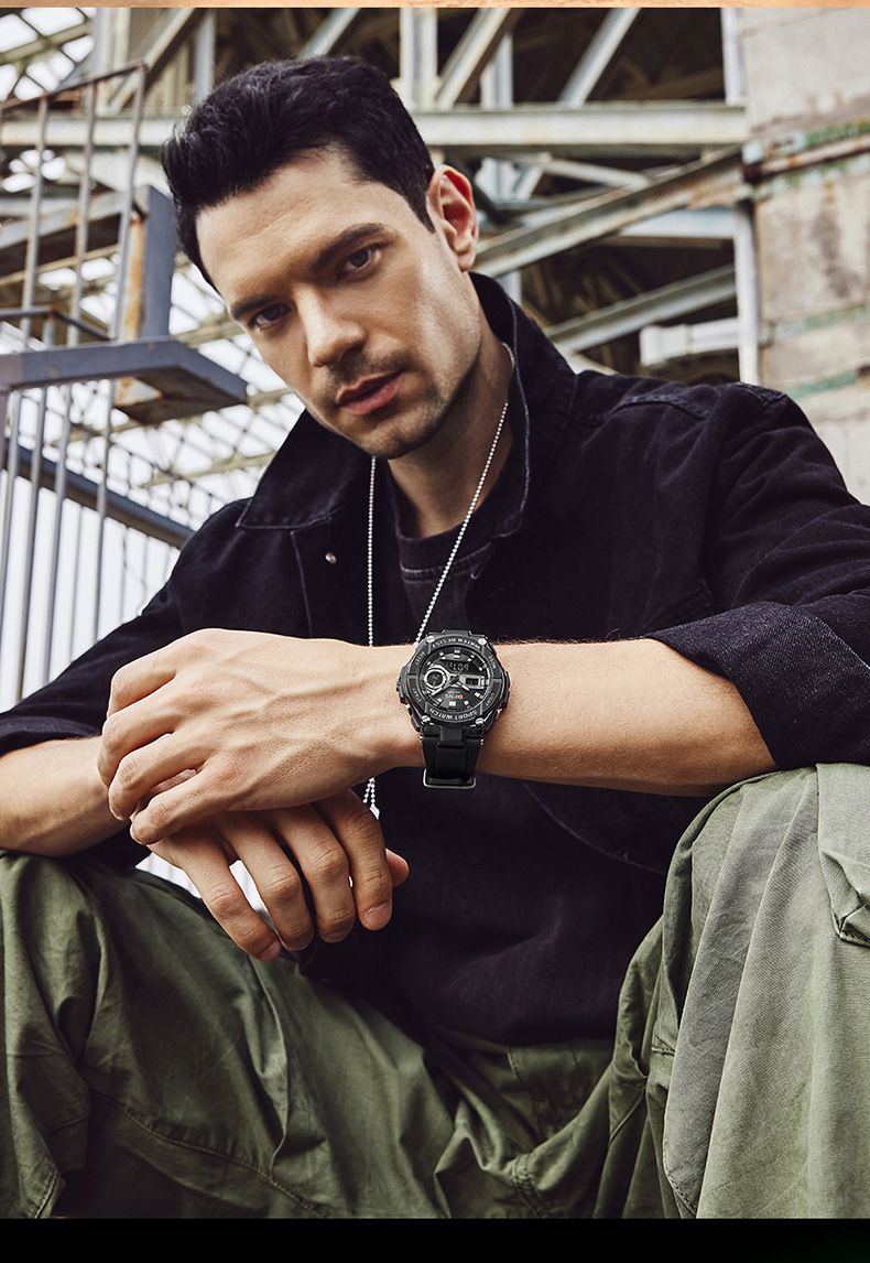 Men's Digital Analog Watch With Alarm, Luminous Display, Waterproof, Stopwatch, And Snooze Function - Sporty, Casual, And Stylish For Everyday Wear_voghion.com