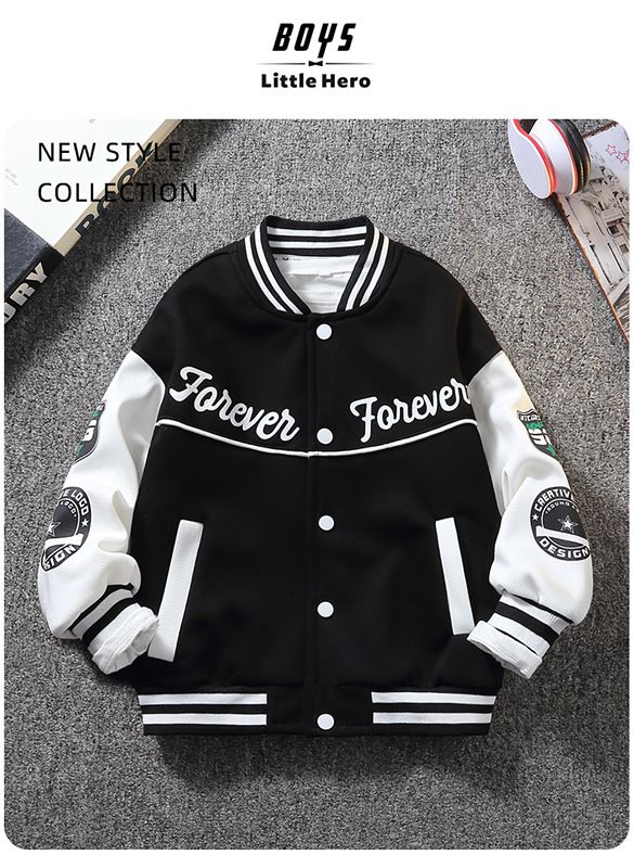 Baseballjacke für Jungen von Mother & Kids für Frühling und Herbst – trendige und hochwertige Oberbekleidung für Kinder von 6–12 Jahren (Schwarz/Grün, Buchstabendruck)_voghion.com