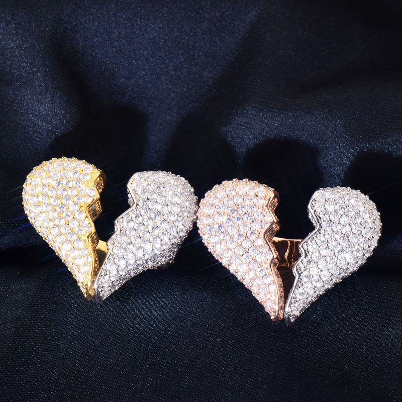 Bague en forme de cœur Tingjie, nouvelle personnalité, en cuivre incrusté de zircons, entièrement en diamants, accessoire tendance pour couple hip-hop_voghion.com