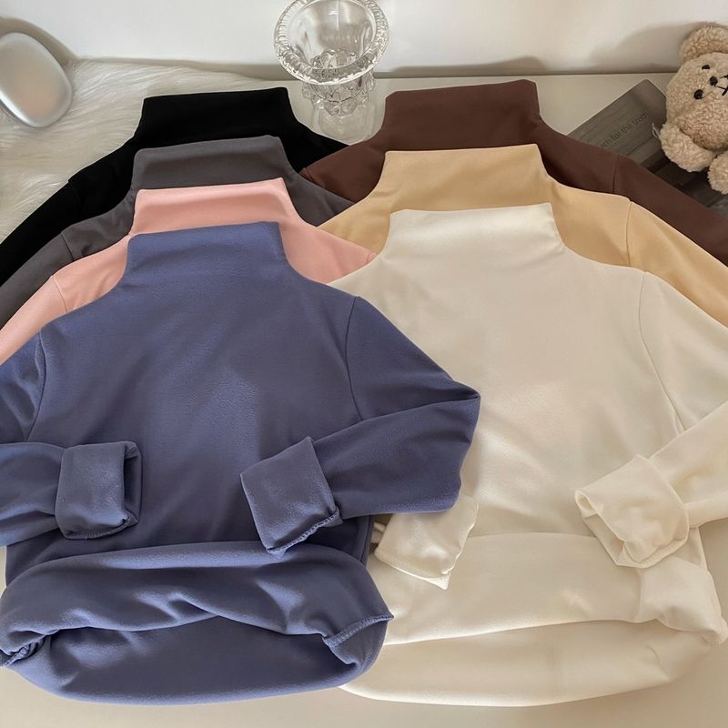 Maglietta termica a maniche lunghe con collo alto – Fodera in pile spazzolato su entrambi i lati per un calore estremo (M-XXL, misto poliestere-spandex)_voghion.com