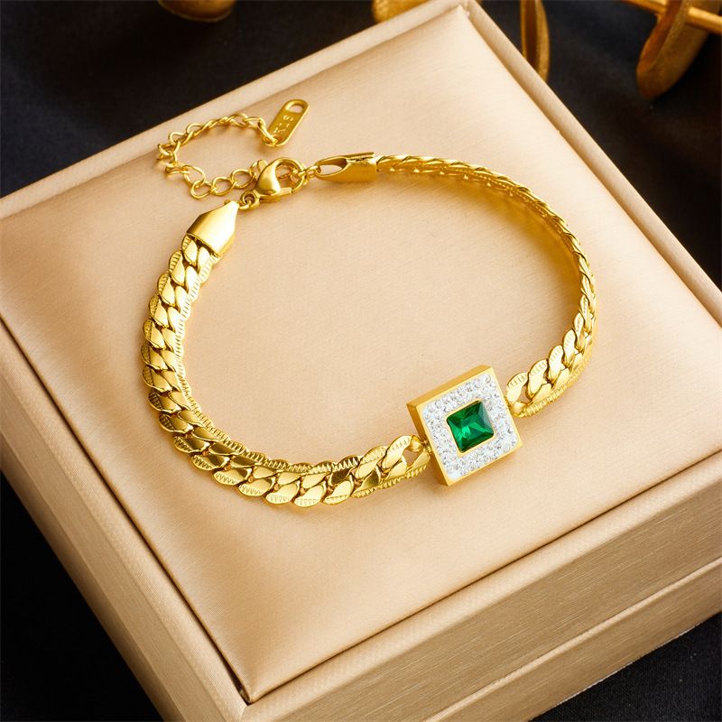 Collana con osso di serpente - Catena a doppio strato in acciaio al titanio placcato oro 18 carati (design retrò con ciondolo con pietra preziosa)_voghion.com