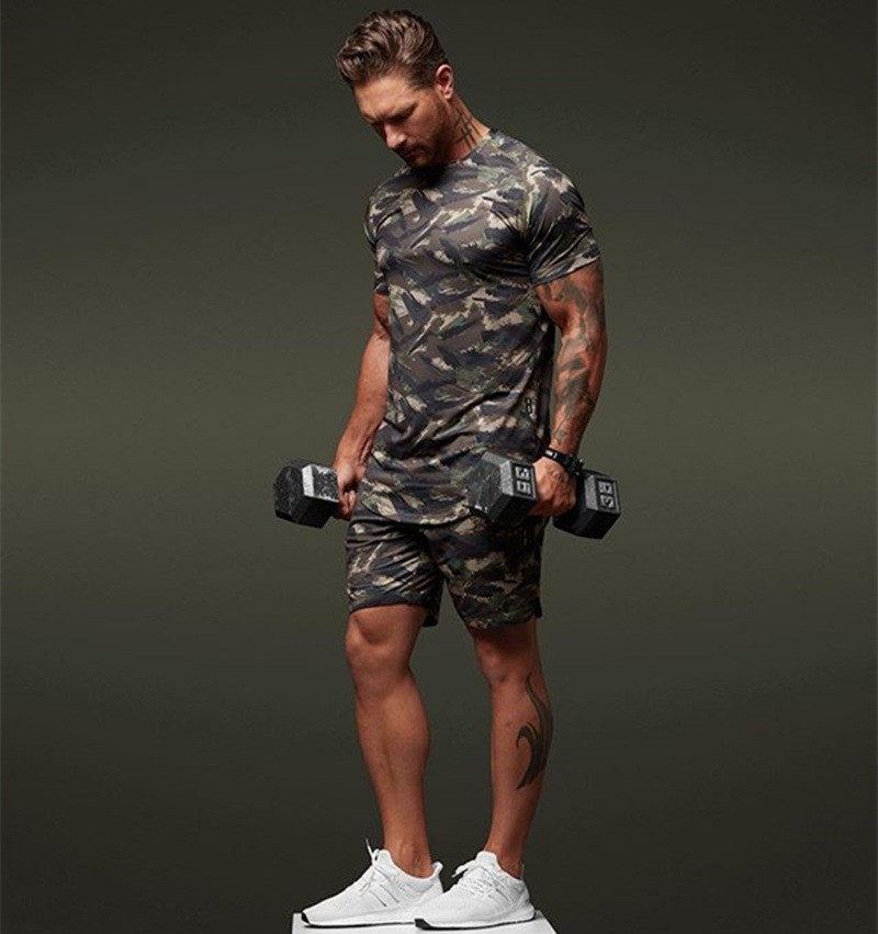 Herren-Shorts, T-Shirt, Sommer, Sport und Fitness, Tarnung, Strandhose, kurzärmeliges zweiteiliges Set_voghion.com