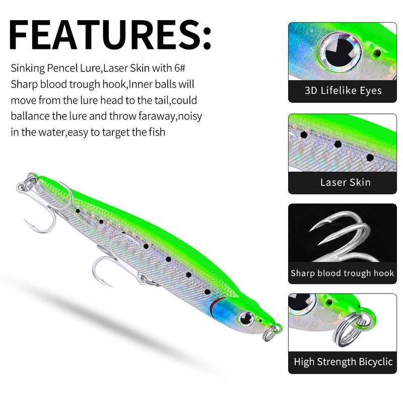 Long Casting Sinking Pencil Laser Bait 10cm/15g 6#Three Hooks Lure Fishing Tackle_voghion.com