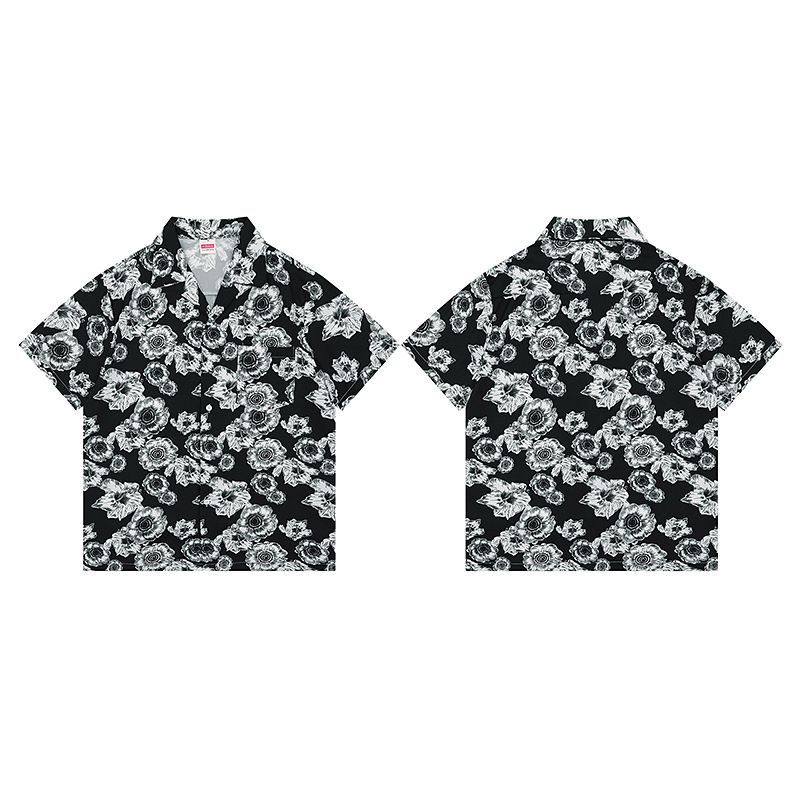 Camicia a maniche corte in seta ghiacciata ad asciugatura rapida, con stampa a fiori tropicali, stile cubano, per vacanze al mare e tempo libero, marchio alla moda 06C_voghion.com