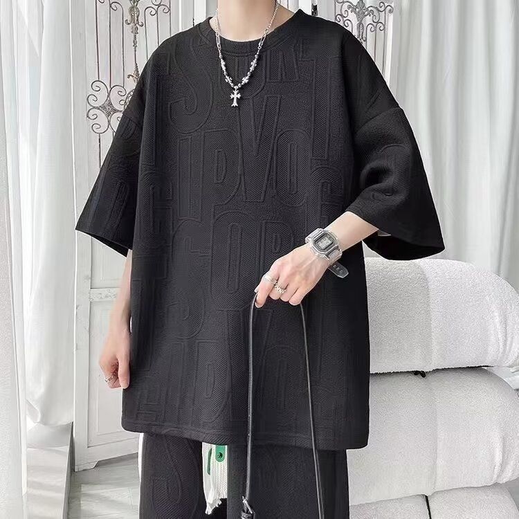 Herrenbekleidung Übergröße Anzug T-Shirt Jungen Kurzarm Sommeroberteil Vielseitig Locker Halbarm Fünf-Punkt-Ärmel Männer_voghion.com