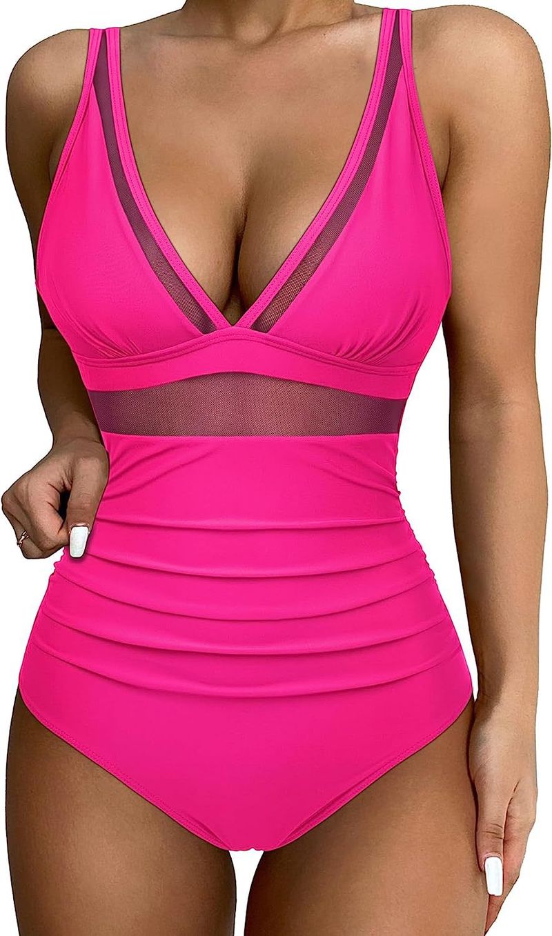Mesh-Patchwork-Overall, sexy, eng anliegender Badeanzug mit hoher Taille, rückenfreier Bikini_voghion.com
