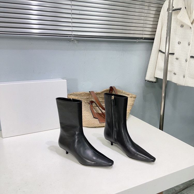 Stivali con tacco a spillo francesi con punta quadrata, stile autunno 2024, di alta qualità, con cerniera laterale in pelle._voghion.com